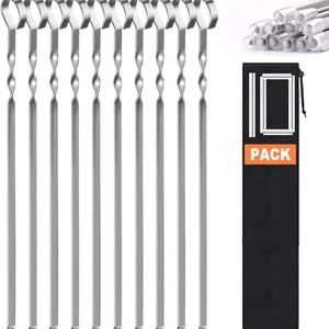 LANNEY Kabob Skewers Flat Metal BBQ Barbecue Skewers Long Stainless Steel Kebob
